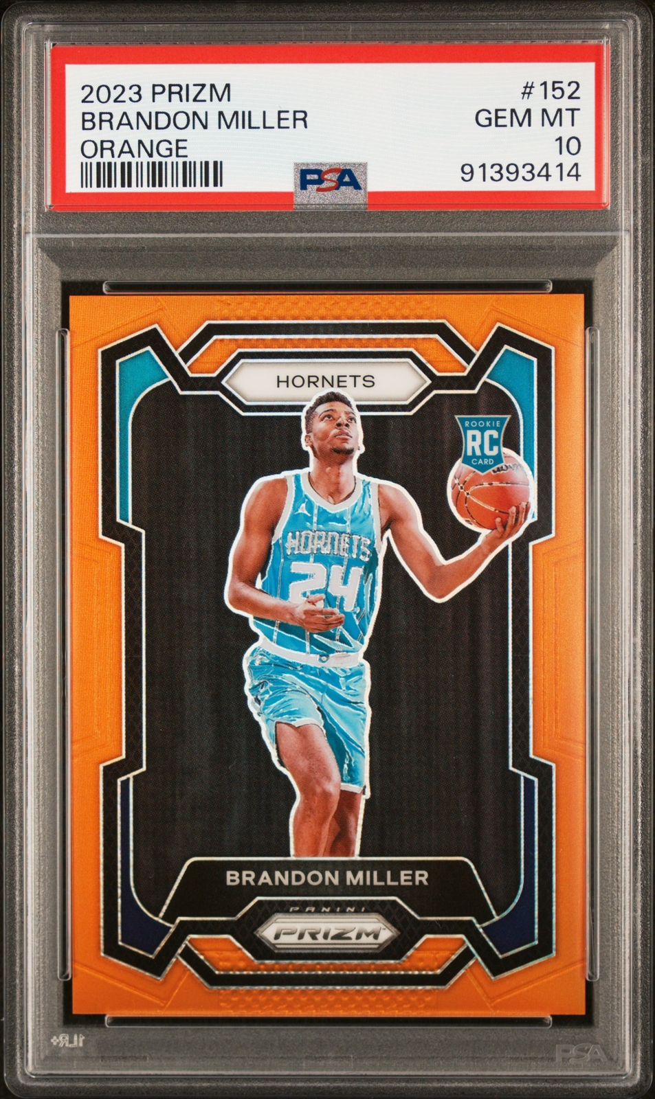 2023 Panini Prizm #152 BRANDON MILLER True Orange Rookie /49 PSA 10 Hornets RC