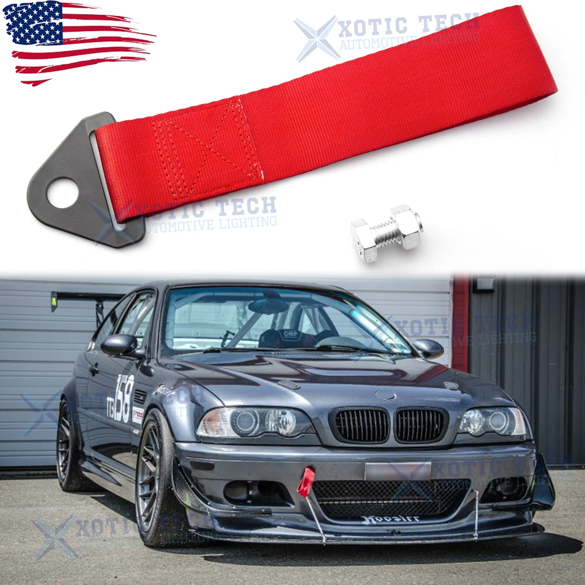 Red High Strength Sporty Racing Tow Strap for Front Rear Bumper