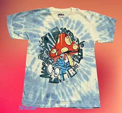 New The Smurfs Tye Die Lazy Smurf No Stress Mens Vintage T-shirt