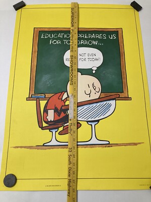 Vtg 1950 Poster Peanuts Schulz Charlie Brown Education Prepares Us