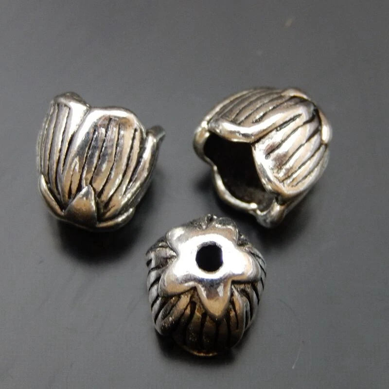 25PCS Antique Silver Alloy 8x7mm Floral Design Bead Cap for Jewelry Making Craft - Image 2 of 3
