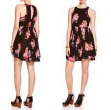 NWT $128 Free People Flutterby Floral Print Dress Black Twilight Combo Size 2