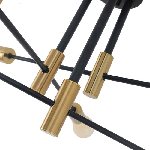 Industrial 6-Light Ceiling Lamp - Black & Copper Chandelier Fixture - Picture 6 of 14