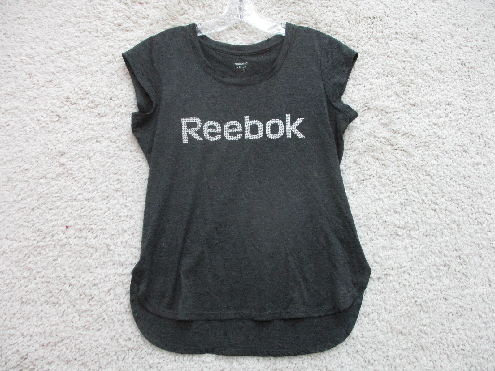 Reebok Shirt Small Adult Dark Gray Athletic Stretch Spell Out Logo Gym Womens S
