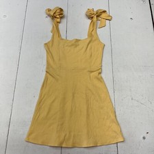 Reformation Jeans Liz Yellow Ribbed Mini Skater Dress Tie Straps Womens Size L