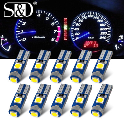 10Pc 37 58 70 73 74 2721 T5 Dash Cluster Gauge LED Wedge Bulbs Ultra White Light
