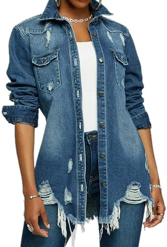 Distressed Jean Jacket for Women Ripped 