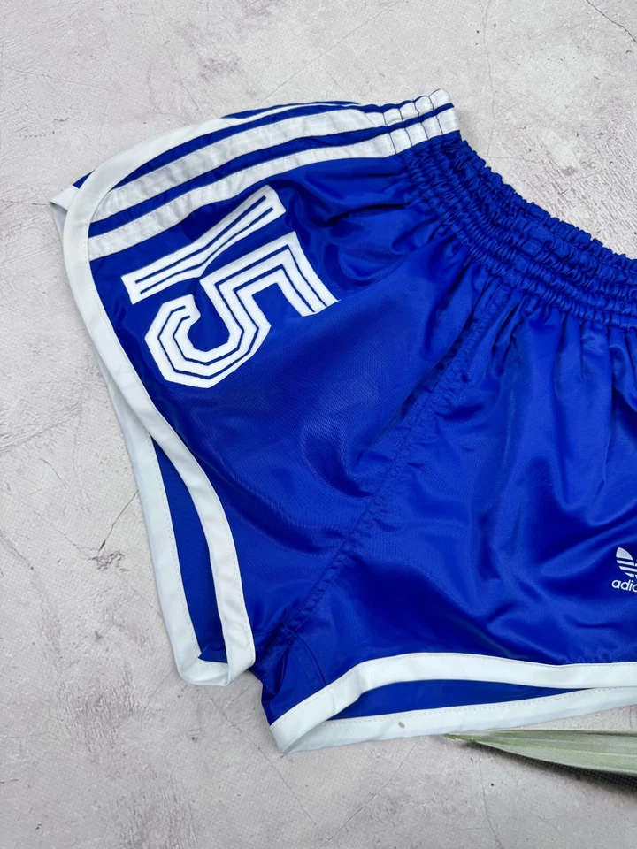 Retro 70s Adidas Football Running Shorts Player Issue #15 Blue & White Stripes - Image 2 of 4
