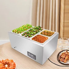 4-Pan Commercial Electric Food Warmer Countertop Steam LCD Screen Table Buffet