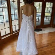 *David's Ivory Organza Satin Strapless Short Wedding Gown Bridal Dress Size 16