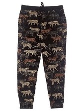 Womens Soft Black Velour Tiger Leopard Joggers Sleep Pants Pajama Bottoms