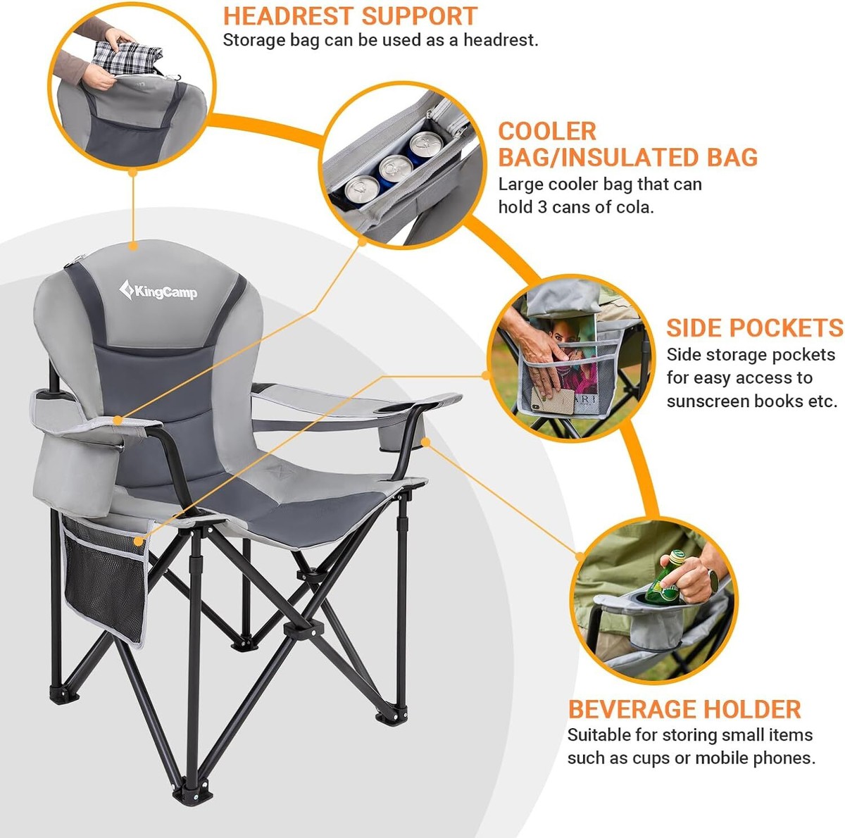 ALPHA CAMP Oversized Heavy Duty Camping Chair With Cooler Bag - 450lb Capacity, Foldable