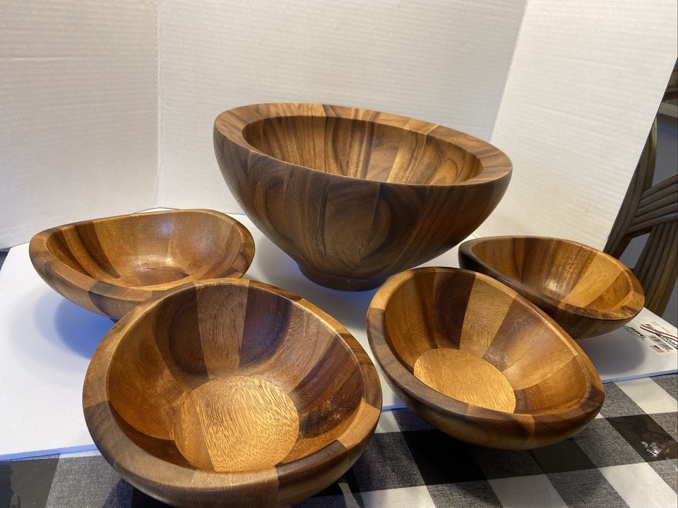 Nambe "Yaro" Large Salad Serving Bowl + 4 Individual Bowls Made of