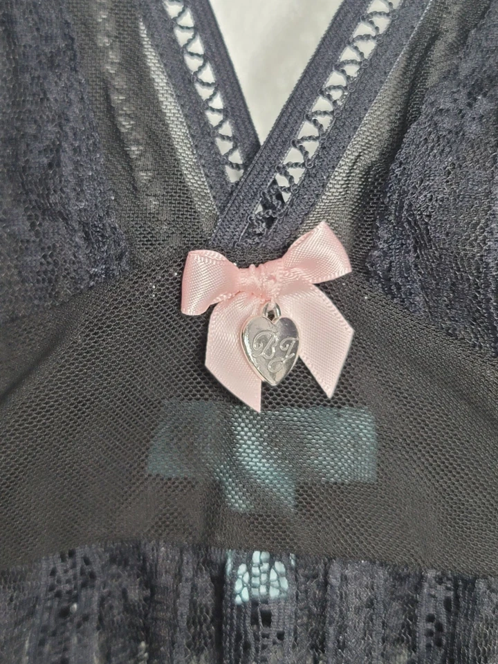 Betsey Johnson Mujeres Pequeño Negro Encaje Babydoll Vestido Panty Conjunto Lencería Camisón Foto 3 de 4