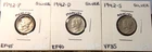1942-P EXTRA FINE + / 1942-D EXTRA FINE / 1942-S VERY FINE PLUS MERCURY DIMES