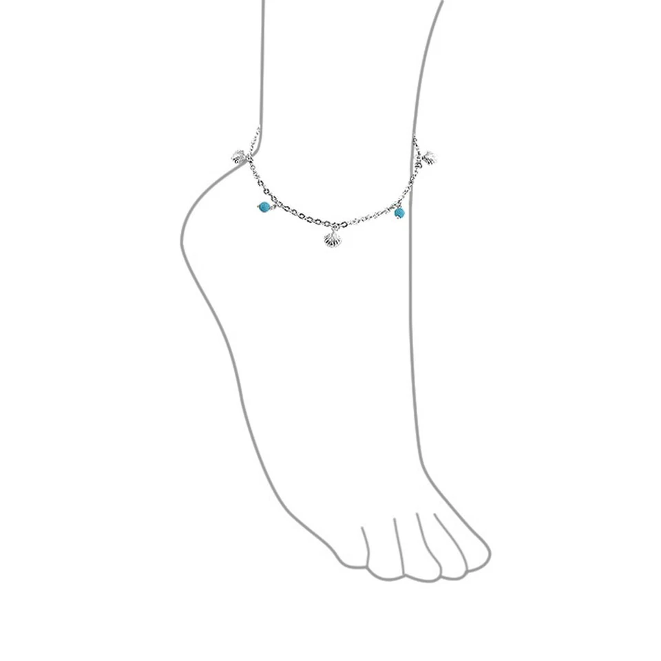 Nautical Charm Anklet Ankle Bracelet Turquoise Clam Seashell Sterling Silver - Image 3 of 4
