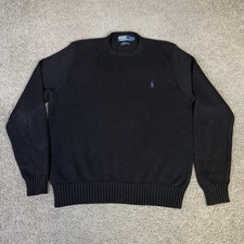 Polo Ralph Lauren Sweater Mens L Black Crew Neck Cotton Tight-Knit Pullover