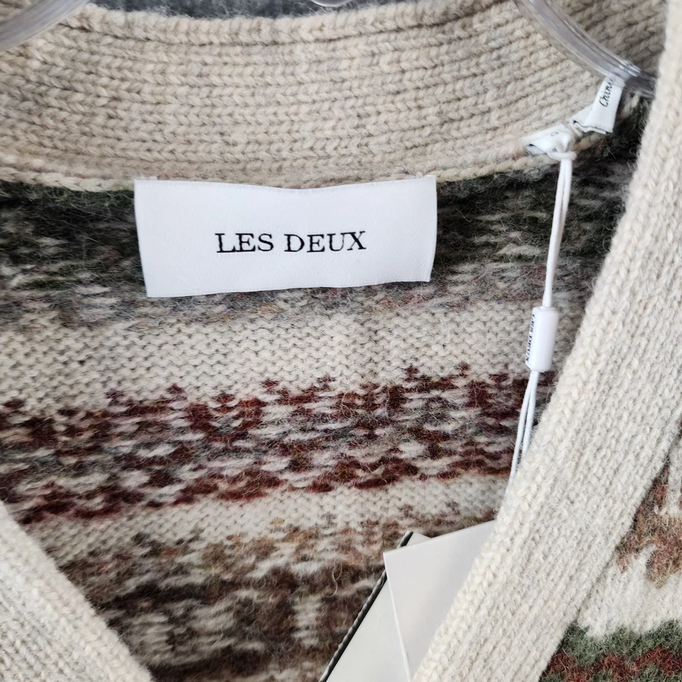 Cárdigan suéter de lana Les Deux Hordur Fair Isle para hombre pequeño beige claro múltiple Foto 4 de 4
