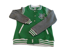 Harry Potter Womens Slytherin Varsity jacket sweatshirt Large Green Grey Snap 07