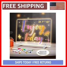 Illuminated LED Note Board for Kids - 13.7" x 10" Acrylic Dry Erase with 7 Vi...
