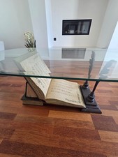 Unique Glass Coffee Table – Book Base Design – Statement Piece