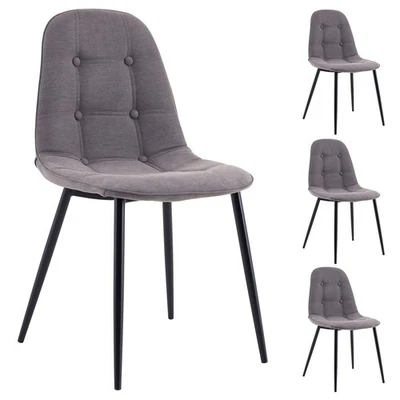 Lot de 4 chaises salle à manger ALVARO assise capitonnée en tissu gris - Photo 1/4