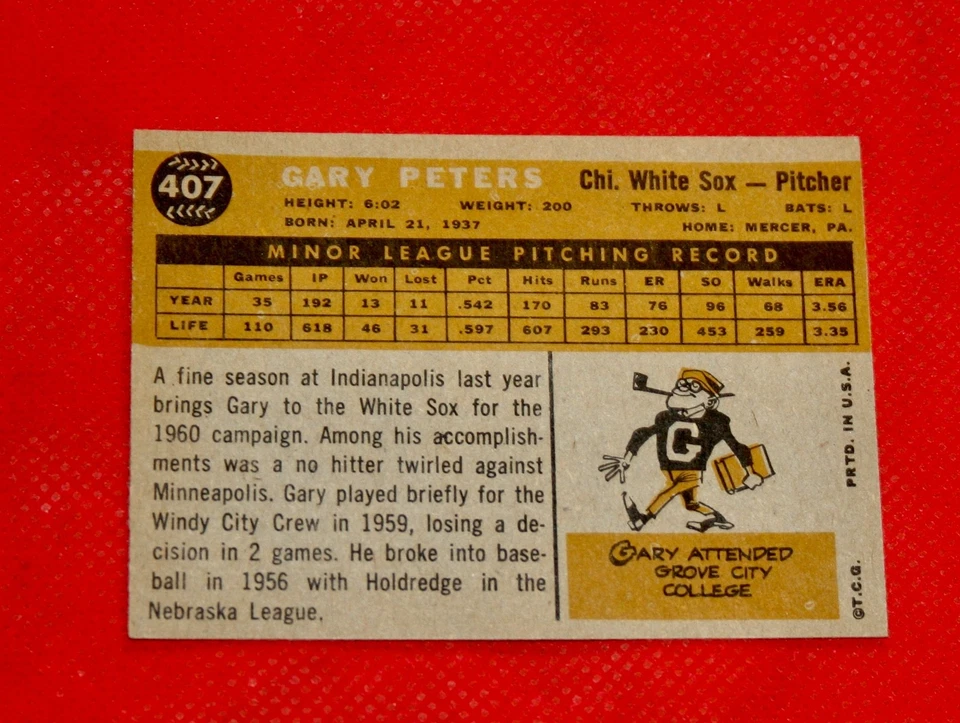 1960 Topps Card #407 - White Sox Gary Peters - Image 2 of 2