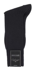 NWT BRESCIANI SOCKS cashmere silk calf length ribs blue luxury Italy S
