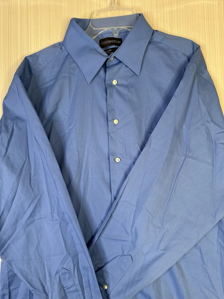 Covington Solid Blue Long Sleeve Dress Shirt Button Up Adult Men 16 16.5 L 34-35 - Image 2 of 4