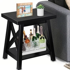 Black End Table, 2-Tier End Tables Living Room, Wood Side Table, Modern Side ...