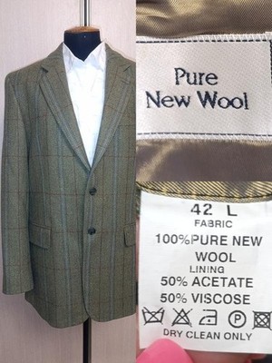 Men Harris Tweed Blazer Khaki Wool 44 / XXL / 52