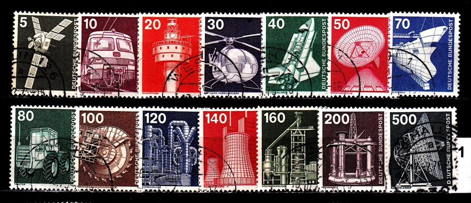 BRD 1975: Mi.Nr. 846 - 859 "Industrie + Technik" sauber gestempelt, siehe Bild 1 - Bild 1 von 1