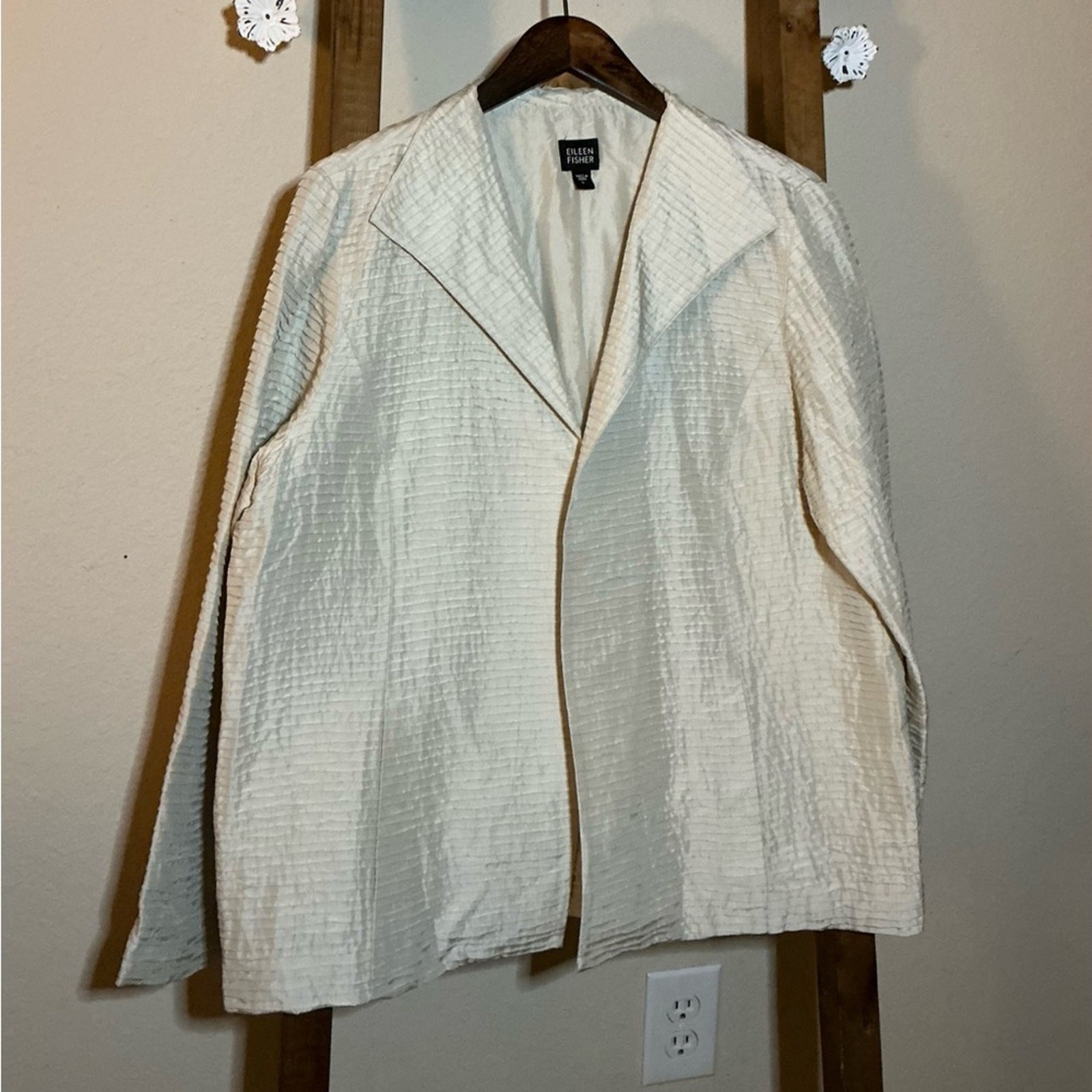 Eileen Fisher 100% Silk Open Jacket Size L