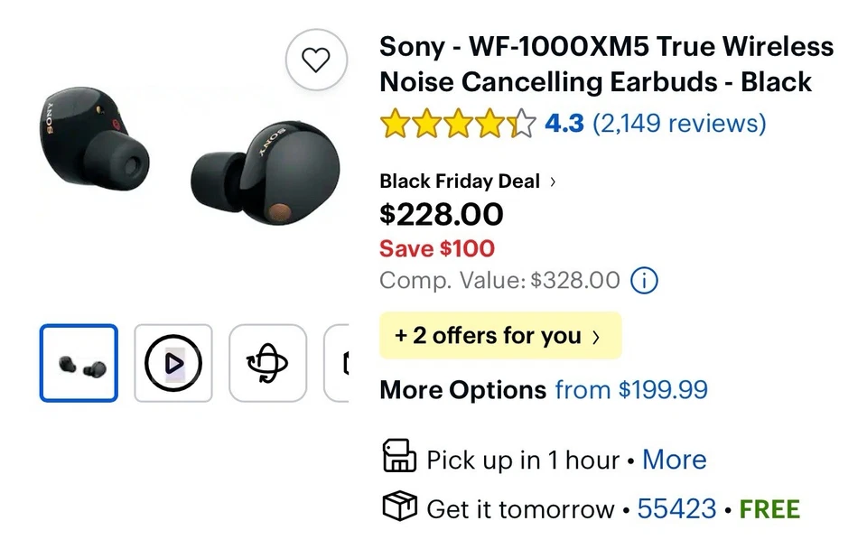 Fones de ouvido sem fio Sony WF-1000XM5 - Preto - Imagem 2 de 4