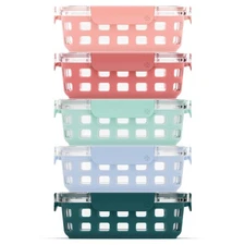 Ello Duraglass 3.4 Cup Meal Prep Sets 10Pc 5 Pack Set- Glass Food Storage Con...