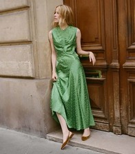 DOEN Ginette Green Silk Satin Floral Print Sleeveless Long Maxi Dress S