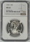 1943 Walking Liberty Half Dollar Coin NGC MS 62