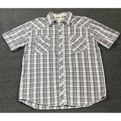 Coastal Plaid Snap Front Western Pearl Snap Shirt Short Sleeve Men's XX-Large