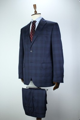 Lux PATRICK HELLMANN Blue Check 110'S WOOL Plain Suit 54L IT 44L US/UK 36X32 106