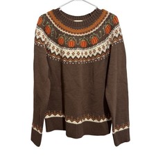 Kiel James Patrick Cozy Cabin Sweaters Womens XL Brown Pumpkin Fair Isle Fall