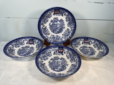 NWT Queens Churchill Blue/White Tonquin 8 3/4  Pasta Bowls Set Of (4) England