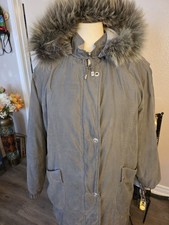 A Grey Winter Parka with faux Fur trimmed Hood