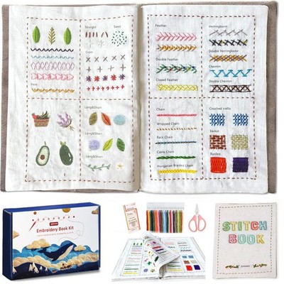 DIY Stitch Book,Embroidery Stitch Book on Linen Fabric,Comprehensive Guide wi...