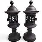 Antique Japanese Bronze Candle Holder Pair Meiji Period Candlestick 9.8 in