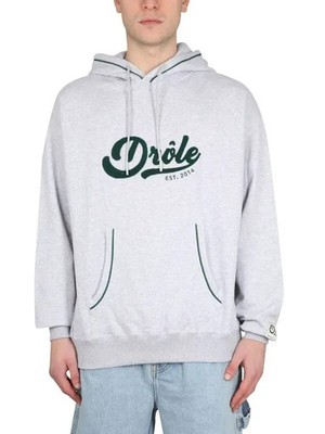 DROLE DE MONSIEUR PULLOVER LOGO HOODIE GREEN GRAY MENS MEDIUM EXCELLENT
