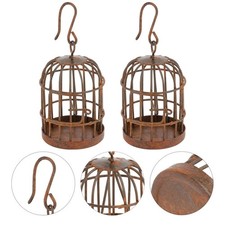 2pcs Miniature Bird Cage Decoration Gardening Birdcage Pendant (marron)