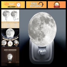 "4-Inch 3D Moon Night Light - LED Plug-in Lamp for Bedroom Decor & Gifts"