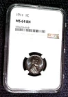 1911 LINCOLN CENT ......NGC MS64 BN.....MIN. BID .01 & NO RESERVE!