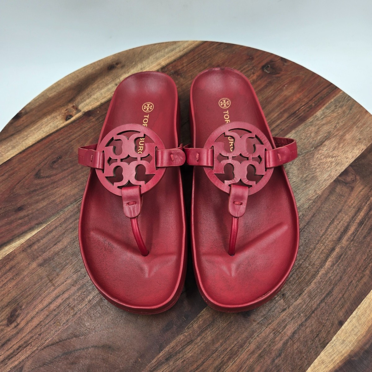 Tory Burch Miller Cloud Sandals Women's Red Leather Thong Flip