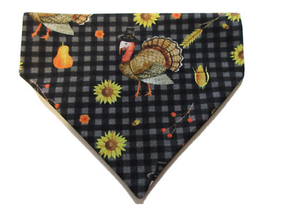 Dog cat bandana over the collar Thanksgiving plaid turkey sunflower xs